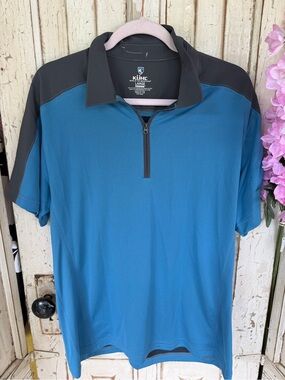 Kuhl Men's Teal Short-Sleeve Quarter-Zip Polo with Charcoal Accents shadow